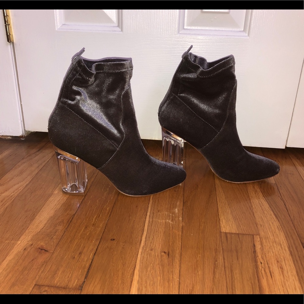 Barely worn, clear healed gray booties